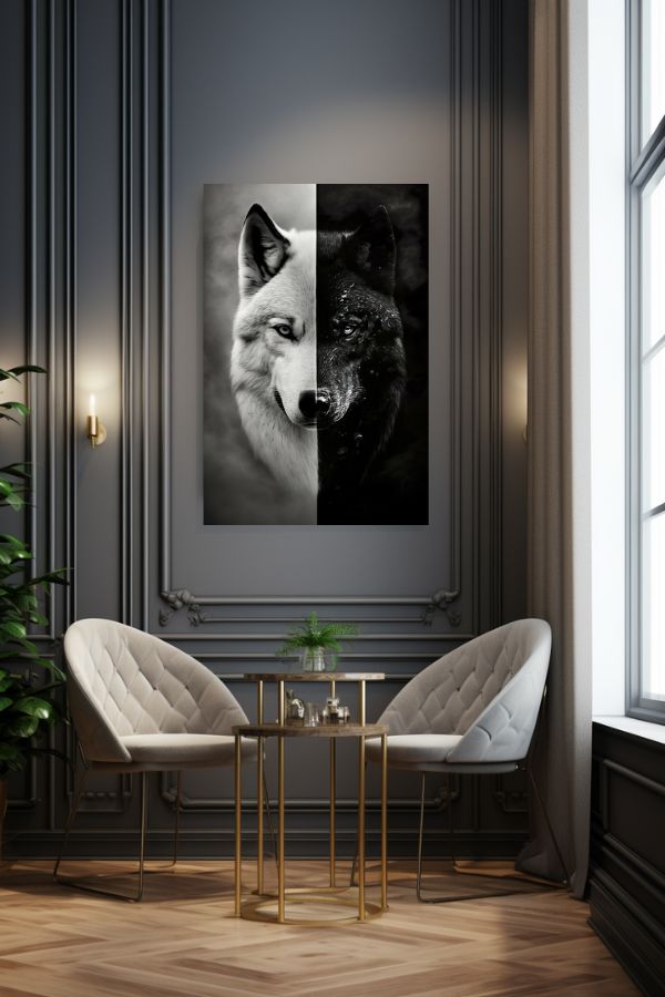 Tableau déco Loup Noir et Blanc