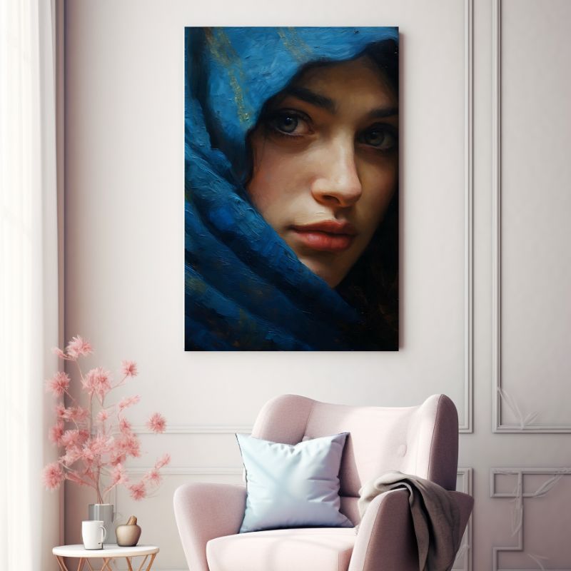 Tableau Femme Voile Bleu