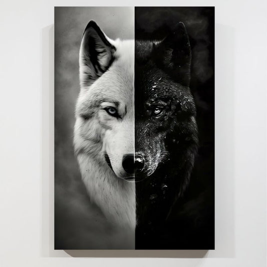 Tableau Loup Noir et Blanc