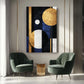 tableau abstrait bleu nuit cercles dores