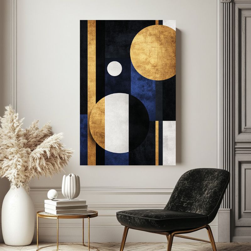 tableau abstrait bleu nuit formes géométriques

