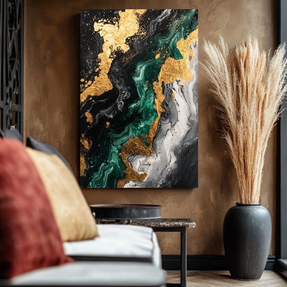 tableau_abstrait_vert_et_or_deco