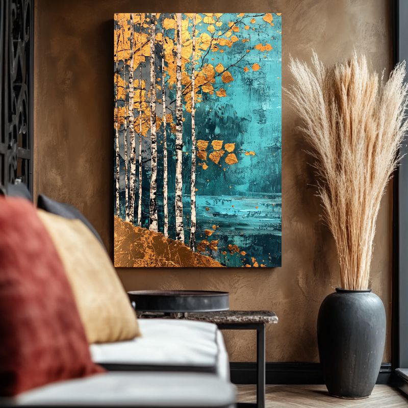 tableau_arbre_automne_foret_turquoise