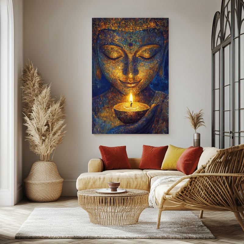 tableau_zen_bougie_Bouddha_dore