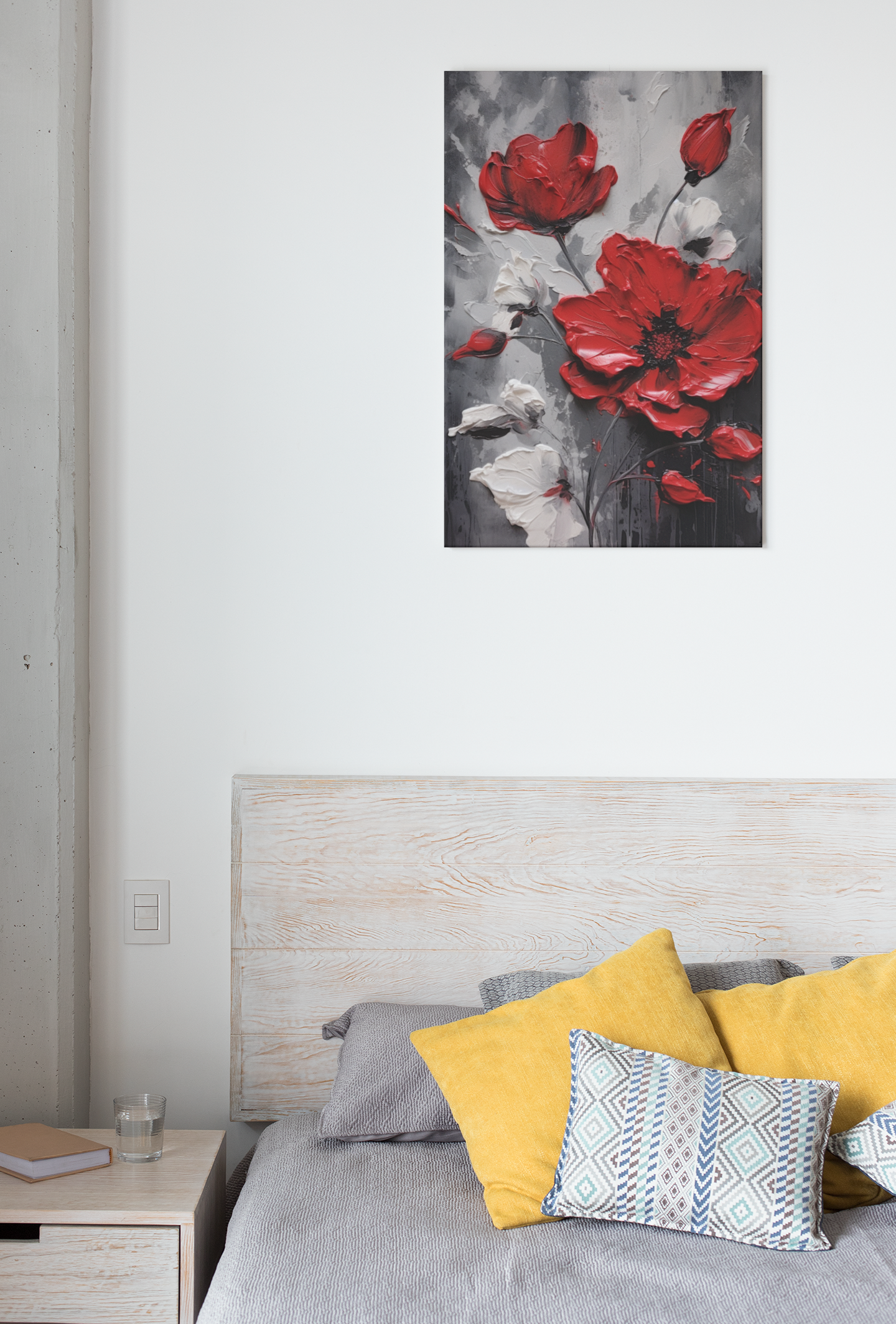 Toile Fleur Rouge et Gris