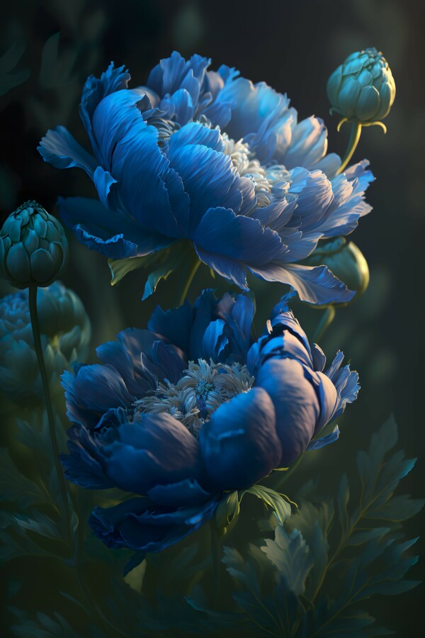 Tableau Pivoine Bleu