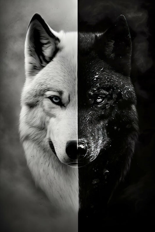 Tableau Loup Noir et Blanc