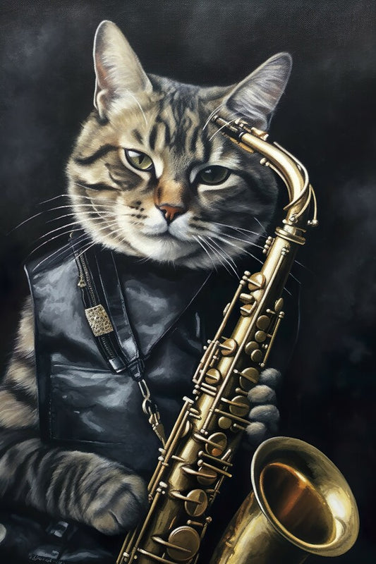 Tableau Chat Saxophoniste