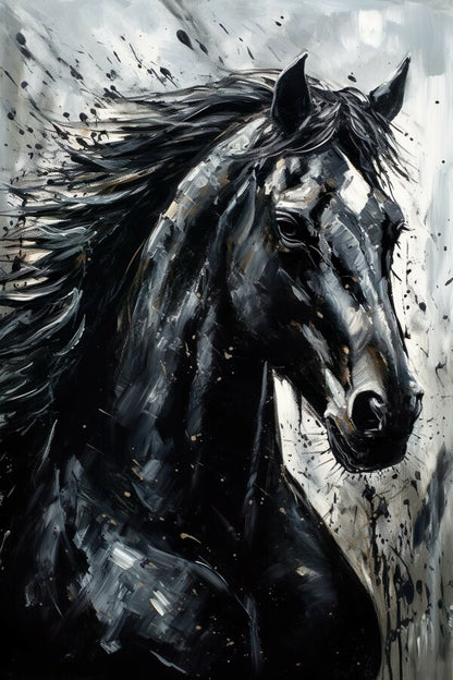 Tableau Cheval Noir et Blanc