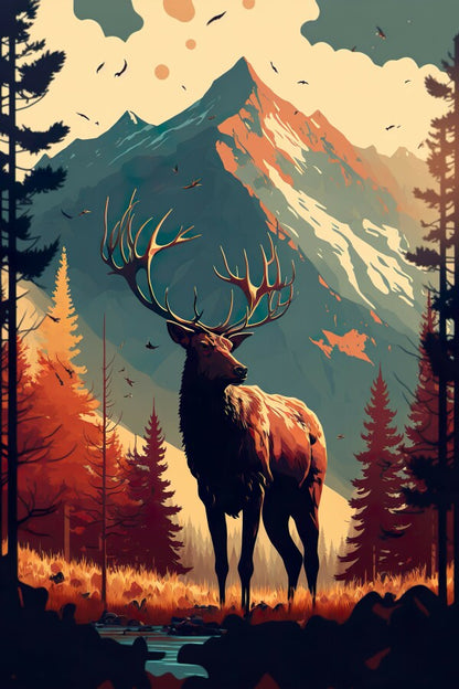 Tableau Cerf Montagne