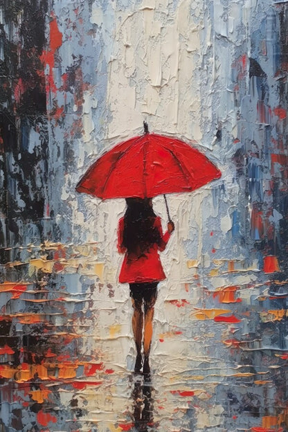 Tableau Femme Parapluie Rouge