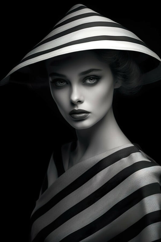 Tableau Femme Chapeau Noir et Blanc