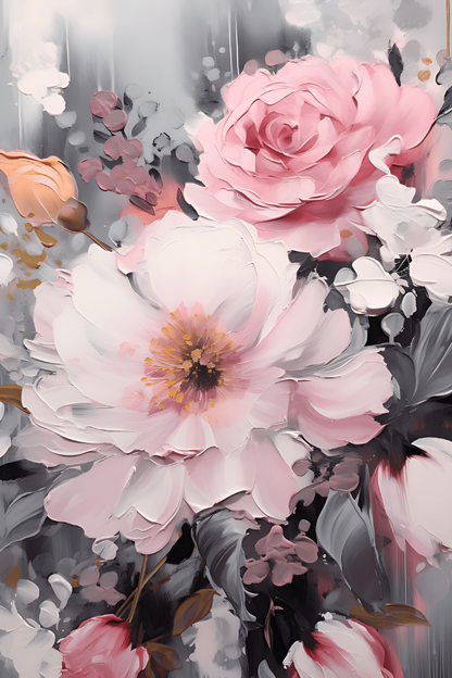 Tableau Fleur Rose et Gris