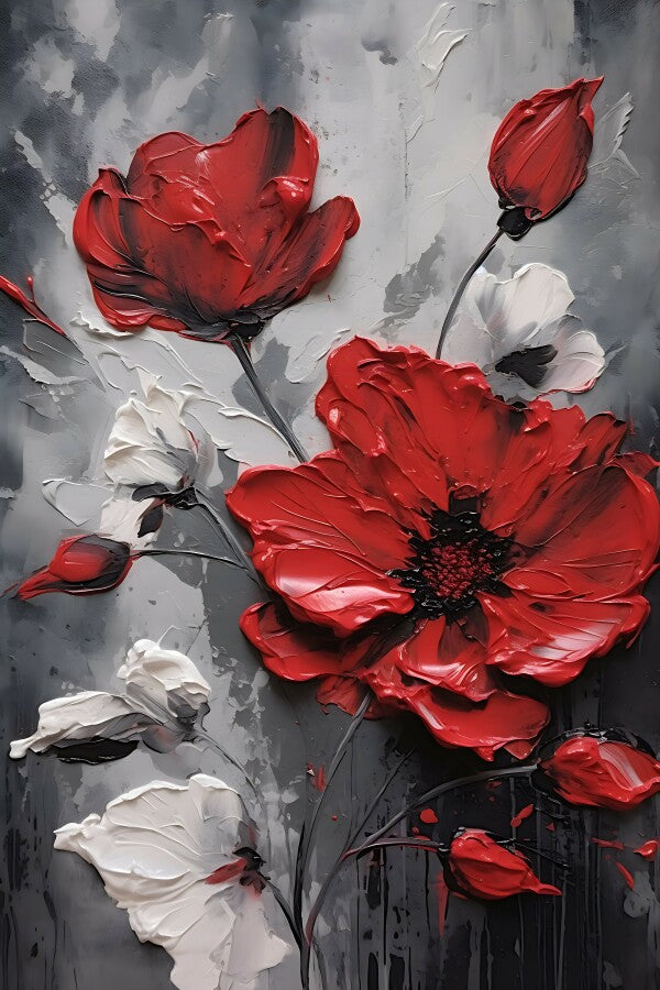 Tableau Fleur Rouge et Gris