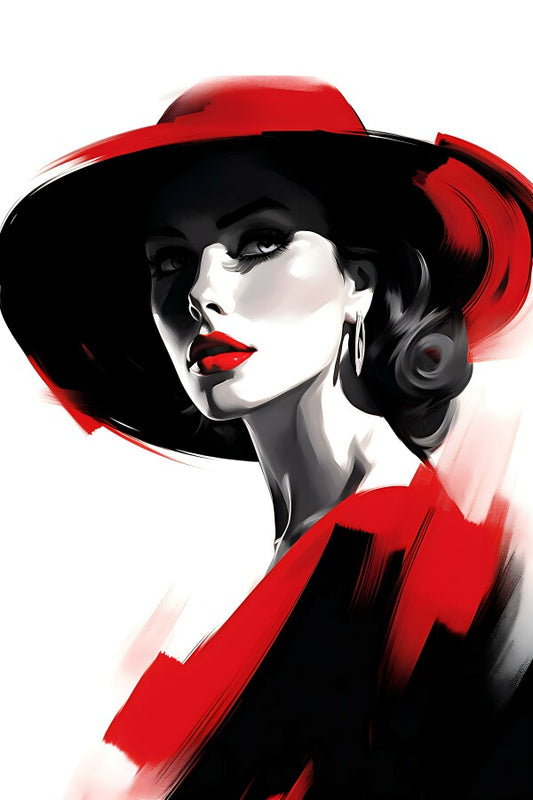 Tableau Femme Chapeau Rouge
