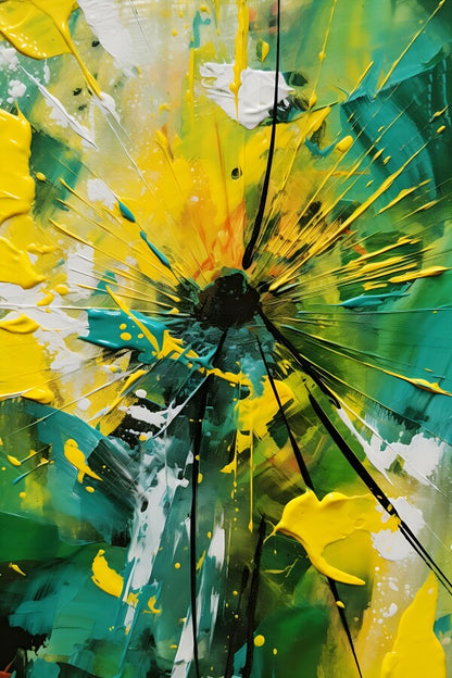 Tableau Abstrait Vert et Jaune