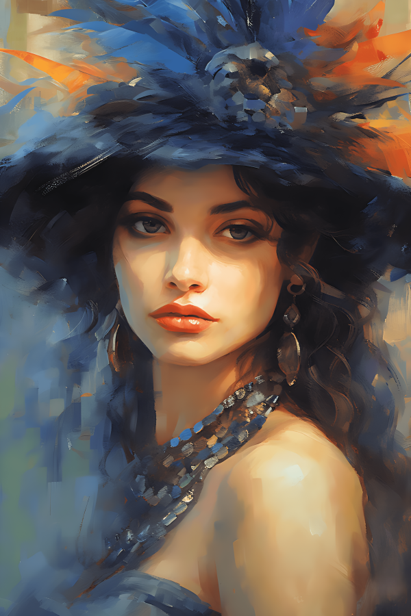 Tableau Femme Chapeau Bleu