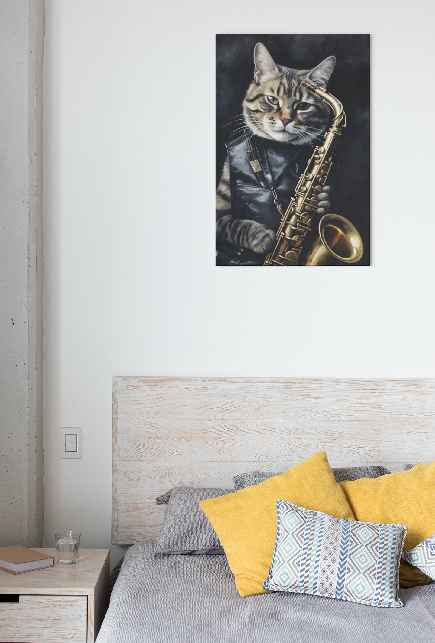 Toile Chat Saxophoniste