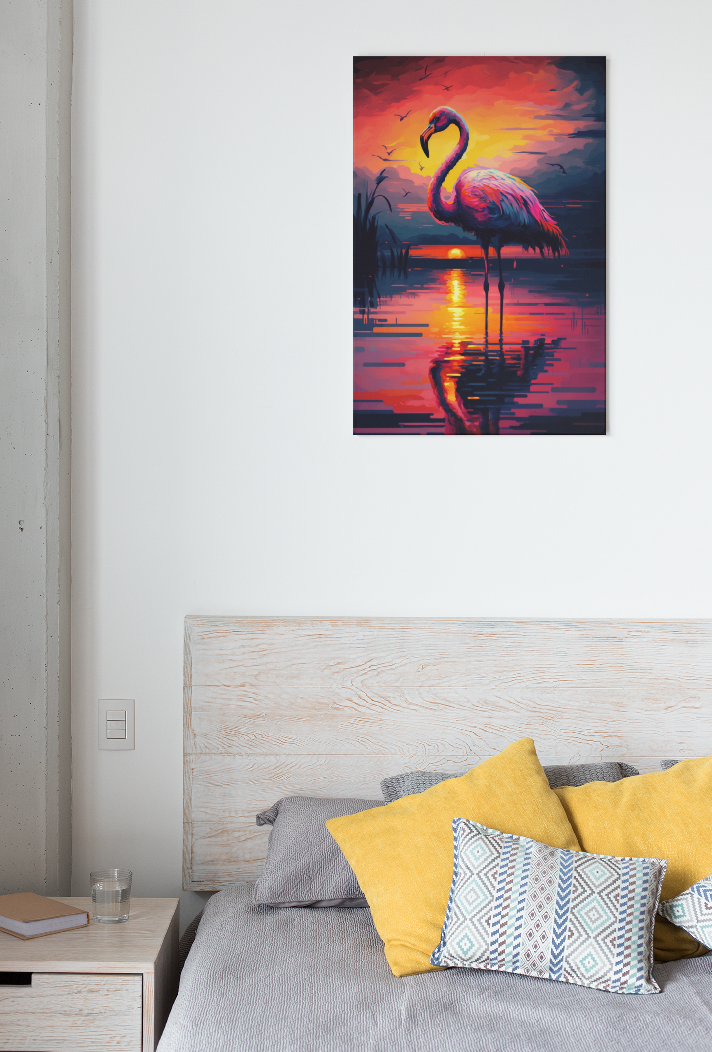 Tableau Flamant Rose Coucher de Soleil