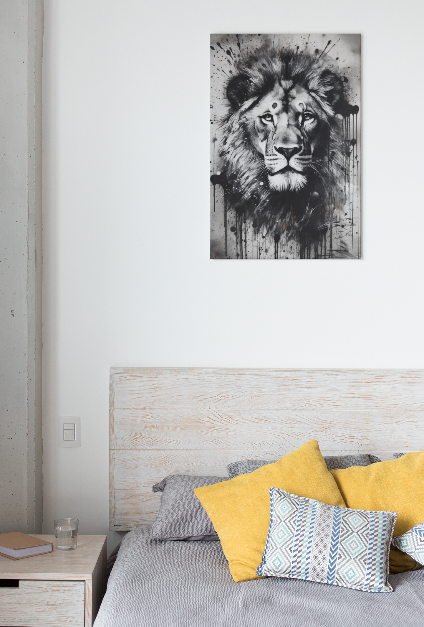 Toile Tete de Lion Noir et Blanc